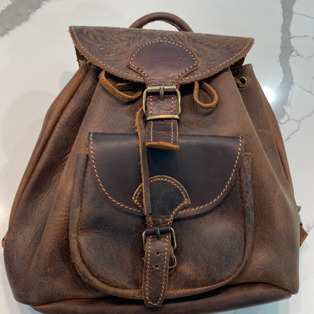 KOUROS Greek Brown Leather Small Backpack